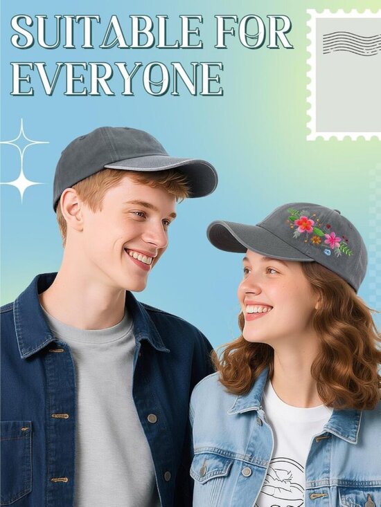 Women\'s Embroidered Baseball Cap Adjustable Soft Breathable Hats Floral(Gray)